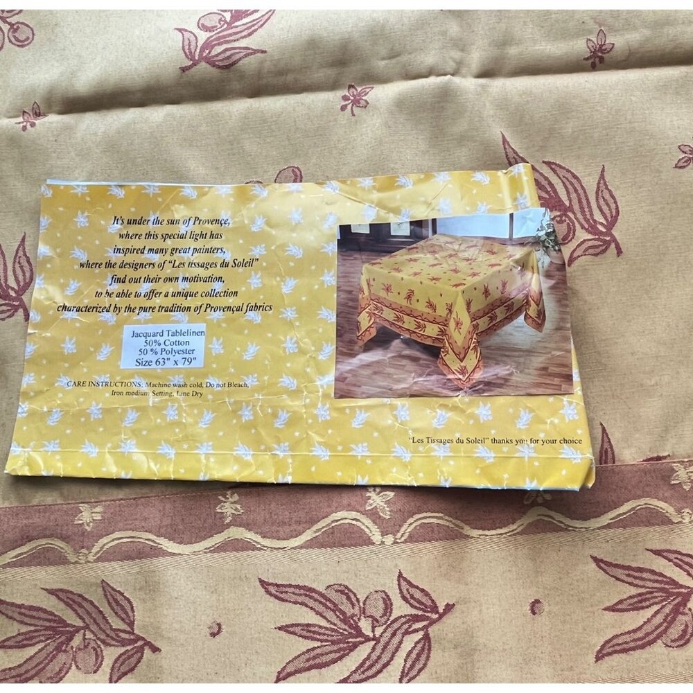 French Jacquard Tablecloth Les Tissages Du Soleil Floral Table Linen 63 x 79